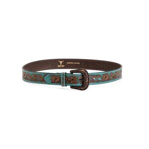 AMERICAN BISON Turquoise Leather Floral Filigree Belt